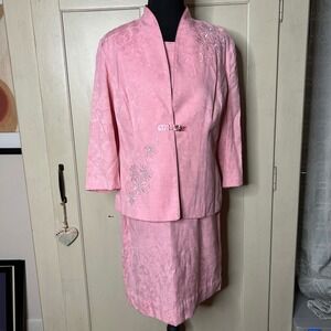 Miss Dorby Pink‎ Floral Embroidered 2 Piece Skirt Suit Set Size 12 Party